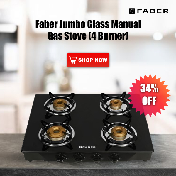 FABER by Faber Jumbo 4BB BK Glass Manual Gas Stove  (4 Burners)